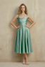 Abby Agave Satin Square Neck Ruched Midi Dress