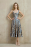 Abby Brown Leopard Print Square Neck Ruched Midi Dress