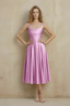 Abby Candy Satin Square Neck Ruched Midi Dress