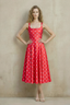 Abby Red Polka Dot Square Neck Ruched Midi Dress