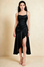 Ada Black Satin High Low Ruffled Midi Dress