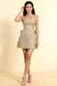 Adelaide Champagne Floral Jacquard Mini Dress with Bow Detail
