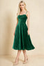 Aileen Dark Green Jacquard Pleated Lace-up Midi Dress