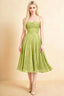 Aileen Light Green Jacquard Pleated Lace-up Midi Dress