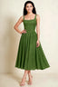 Alana Olive Jacquard Pearl Midi Dress with Pockets