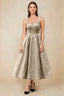 Alberta Light Apricot Jacquard Square Neck Midi Dress with Pearl