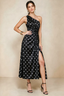 Alexa Black Polka Dot One Shoulder Midi Dress with Slit