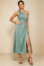 Alexa Dusty Sage Satin One Shoulder Midi Dress with Slit
