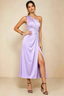 Alexa Lilac Satin One Shoulder Midi Dress with Slit