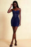 Alice Navy Bodycon Beaded Mini Dress with Lace-up