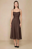 Alina Chocolate Brown Satin Crisscross Lace-Up Back Midi Dress