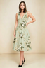 Alison Green Floral V-Neck Structured Midi Dress