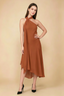 Alma Burnt Orange Chiffon One Shoulder Midi Dress with Scarf
