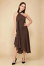 Alma Chocolate Chiffon One Shoulder Midi Dress with Scarf