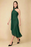 Alma Dark Green Chiffon One Shoulder Midi Dress with Scarf