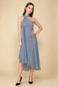 Alma Dusty Blue Chiffon One Shoulder Midi Dress with Scarf