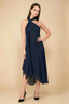 Alma Navy Chiffon One Shoulder Midi Dress with Scarf