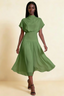 Alva Basil High Neck Gathered Skirt Midi Dress