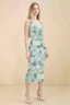 Alvina Blue Floral Scoop Neck Bodycon Midi Dress