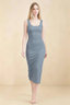 Alvina Dusty Blue Scoop Neck Bodycon Midi Dress