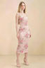 Alvina Pink Floral Scoop Neck Bodycon Midi Dress