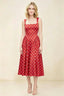 Anabelle Red Polka Dot Sleeveless Square Neck Midi Dress