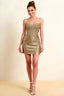 Andrea Champagne Bodycon Sweetheart Neck Mini Dress with Slit