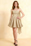 Angelina Champagne Jacquard Fit and Flare Mini Dress with Scarf Detail