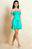 Anne Aqua Satin Off the Shoulder Corset Mini Dress