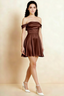 Anne Chocolate Satin Off the Shoulder Corset Mini Dress