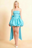 Annie Baby Blue Satin Corset Bow Mini Dress with Bubble Hems