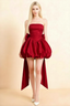 Annie Burgundy Satin Corset Bow Mini Dress with Bubble Hems