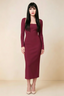 Antoinette Burgundy Square Neck Long Sleeve Bodycon Midi Dress
