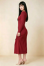 Antoinette Red Square Neck Long Sleeve Bodycon Midi Dress