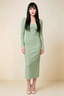 Antoinette Sage Green Square Neck Long Sleeve Bodycon Midi Dress