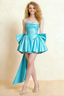 April Baby Blue Satin Strapless Lace-up Mini Dress with Bow