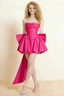 April Hot Pink Satin Strapless Lace-up Mini Dress with Bow