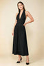 Arabella Black Halter Open Back Pleated Midi Dress