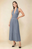 Arabella Dusty Blue Halter Open Back Pleated Midi Dress