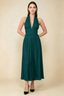Arabella Emerald Green Halter Open Back Pleated Midi Dress