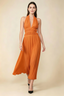 Arabella Orange Halter Open Back Pleated Midi Dress