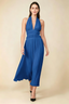 Arabella Royal Blue Halter Open Back Pleated Midi Dress