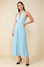 Arabella Sky Blue Halter Open Back Pleated Midi Dress