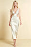 Arlene White Rhinestone Trim Cutout Midi Dress
