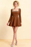 Aurora Chocolate Long Sleeve Square Neck Mini Dress with Rhinestones