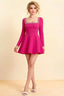 Aurora Hot Pink Long Sleeve Square Neck Mini Dress with Rhinestones