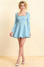 Aurora Light Blue Long Sleeve Square Neck Mini Dress with Rhinestones