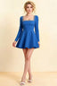 Aurora Royal Blue Long Sleeve Square Neck Mini Dress with Rhinestones