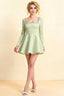 Aurora Sage Green Long Sleeve Square Neck Mini Dress with Rhinestones