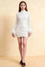 Beatrice White Sequin Bodycon High Neck Feather Mini Dress with Sleeves